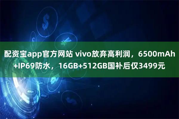 配资宝app官方网站 vivo放弃高利润，6500mAh+IP69防水，16GB+512GB国补后仅3499元
